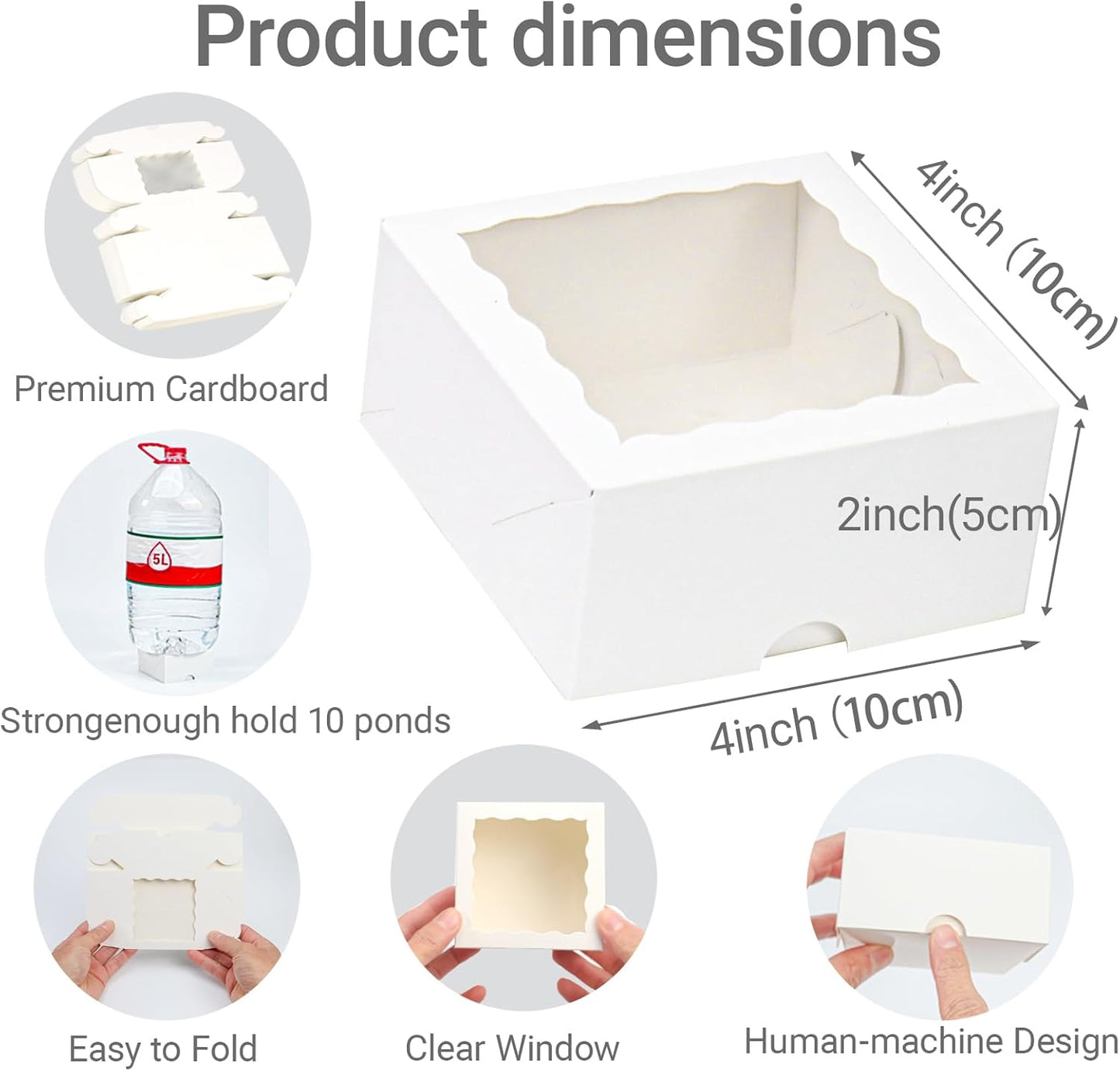 100-Pack 4X4X2 Elegant White Bakery Boxes - Treat/Cookie/Truffle Boxes for Mini Cakes, Pies & Cinnamon Rolls - Wedding Party Favor Packaging