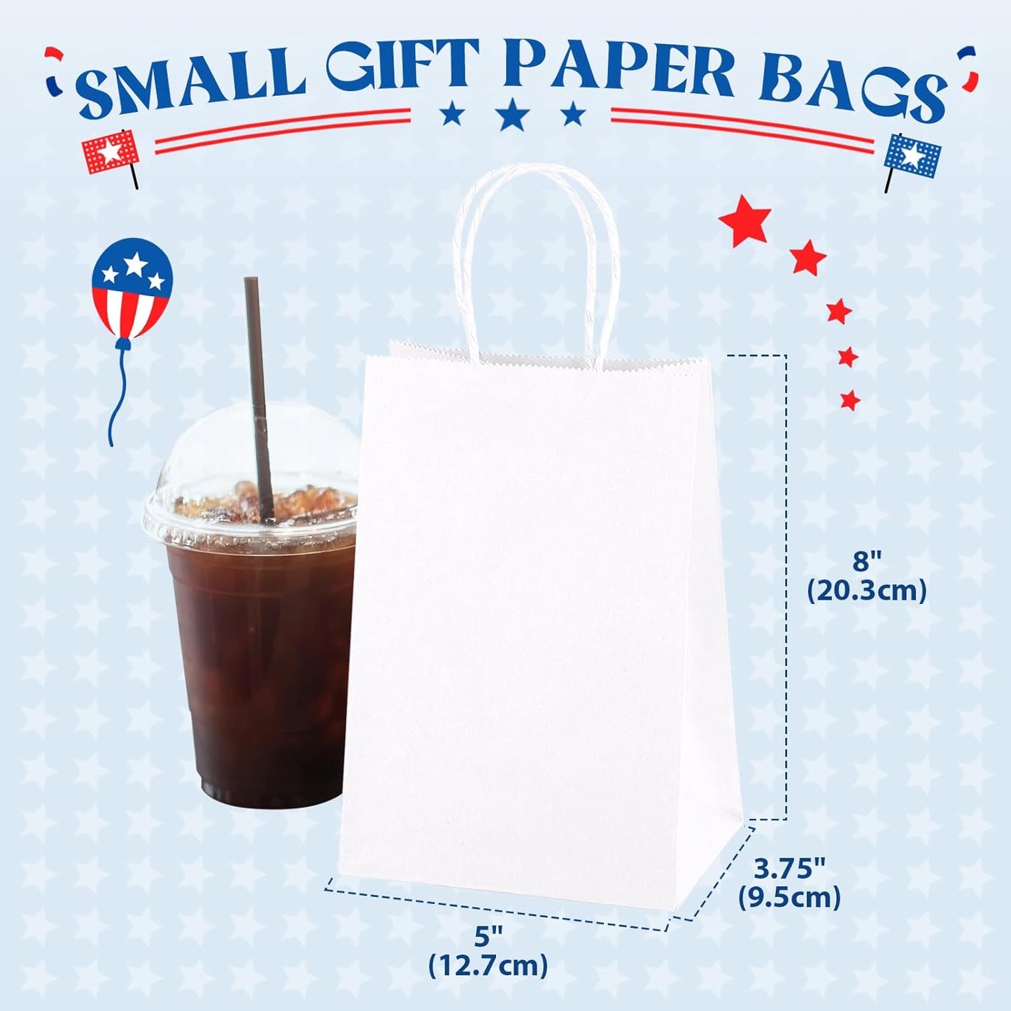 MESHA Gift Paper Bags 500 PACK 5.25x3.75x8'' White Small Shopping Kraft Bags Bulk with Handles Reusable for Business Grocery Birthday Wedding Kids Party Favors(Made in USA)