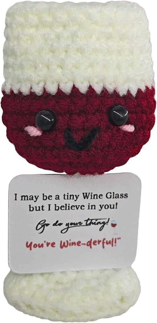 Handmade Mini Wine Glass Crochet,Birthday Gift for Wine Lovers,Funny Emotional Support Crochet Wineglass,Home Bar Happy Hour Accessories for Men Women Drinkers,Fashion Decoration