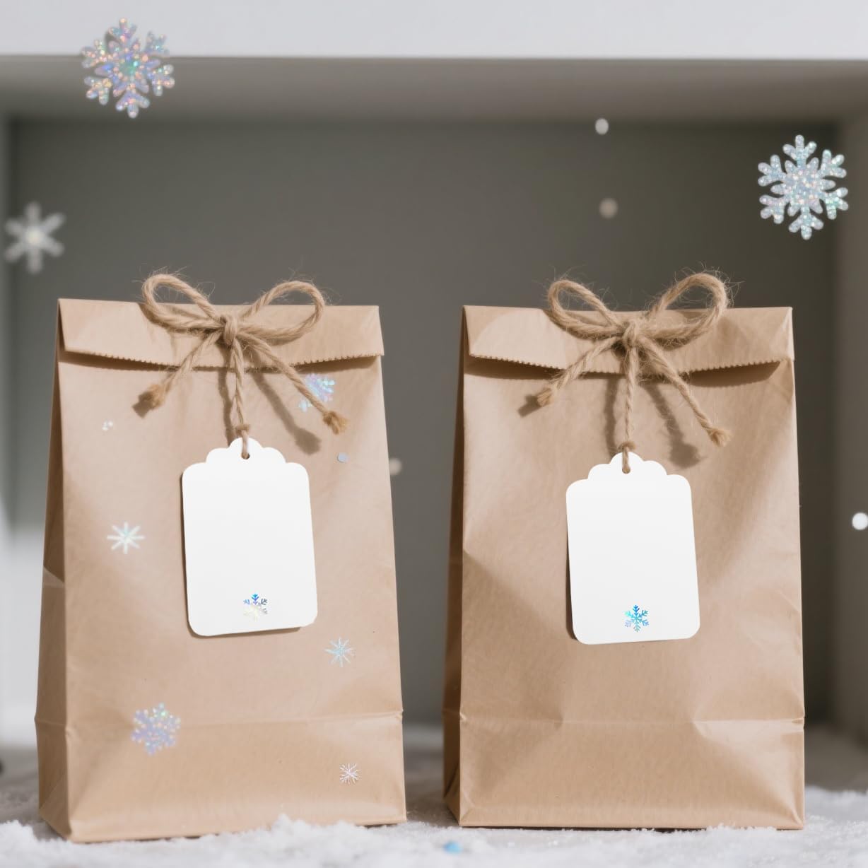 100Pcs Blank Gift Tags with String Iridescent Foil Snowflake Large Gift Tags White Paper with 65 Ft Jute Twine Cute Tags for Christmas Xmas Holiday Winter Wonderland Gift Wrap Tags