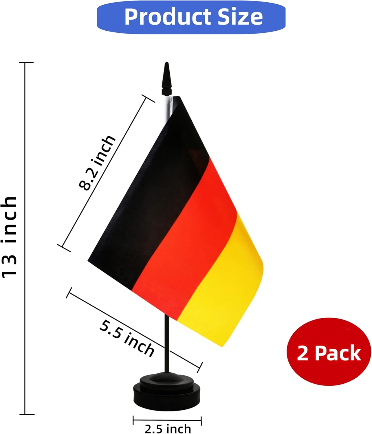 2 Pack Germany Desk Flag, Germanic Table Office Flag with Solid Pole and Stand Base, International Country Flag, Festival Celebration, Classroom Meeting Desktop Decoration (Germany)