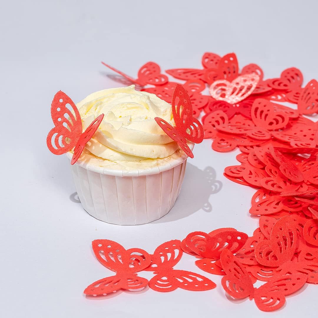 Red Edible butterflies Wafer Paper Cake Cupcake for Decorating Rice Paper Flower Food Decorations for Baking Girl Birthday Party Mix Size Color (Rosered butterflies60)