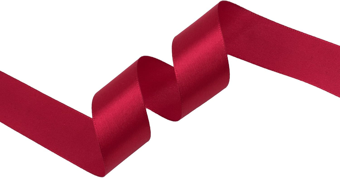 Scarlet Red Satin Ribbon 1 inch X Continuous 25 Yards, Single Face Polyester Ribbon Perfect for Gift Wrapping, Flower Bouquet, Wedding Decor, Crafts, Bow Making, Sewing and More