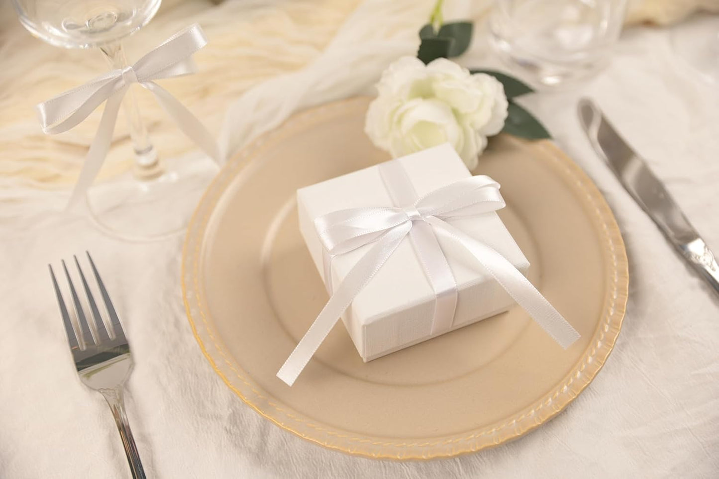 White Satin Ribbon 3/8 inch X Continuous 50 Yards, Single Face Polyester Ribbon Perfect for Gift Wrapping, Flower Bouquet, Wedding Decor, Crafts, Bow Making, Sewing and More