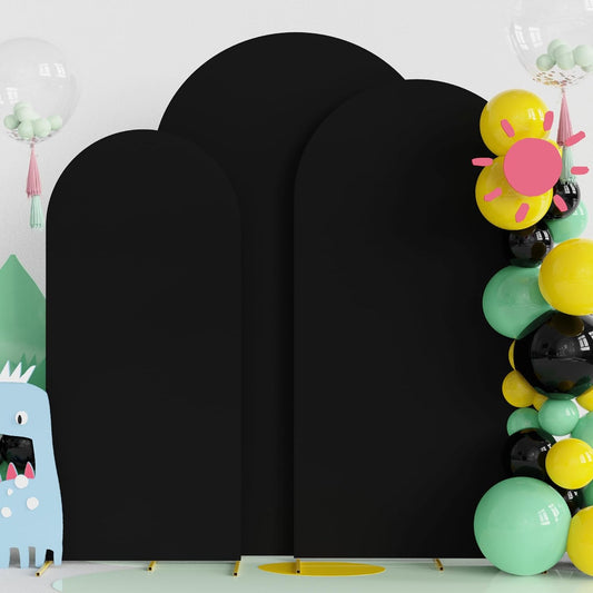 Fomcet Set of 3 Wedding Arch Cover 6FT, 6.6FT, 7.2FT Black 2-Sided Round Top Spandex Arch Backdrop Cover Fitted Fabric for Birthday Party Baby Shower Wedding Arch Stand Decoration