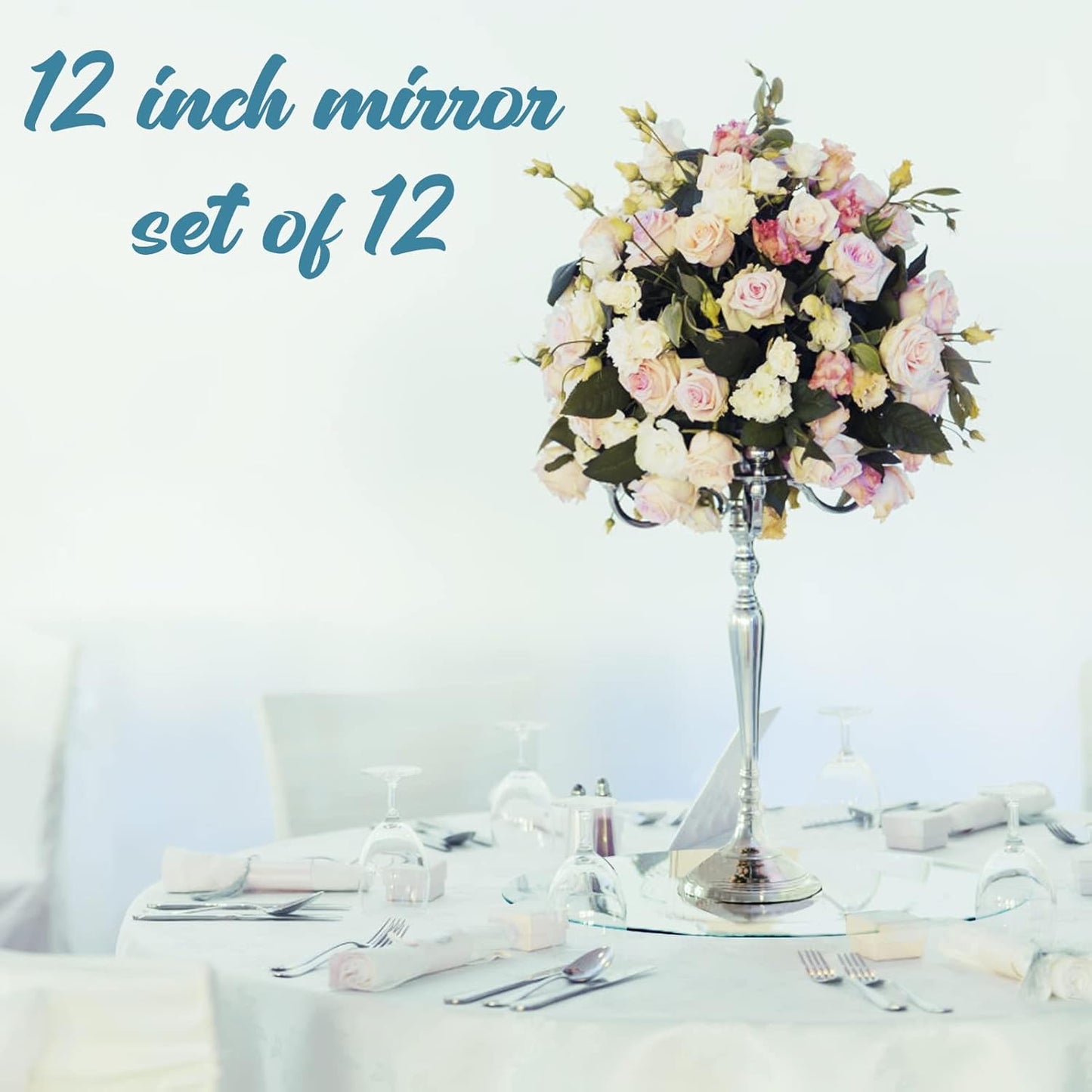 JAMBALAY 12" Round Mirror Centerpieces for Tables, Set of 12 Glass Mirror Table Centerpieces, Circle Glass Mirror Trays, Mirror Candle Plates for Wedding Decorations and Party