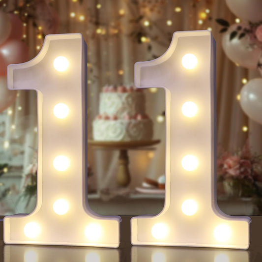 Pooqla Decorative LED Light Up Number Letters, White Plastic Marquee Number Lights Sign for Birthday Party Wedding Decor, Battery Operated (11)