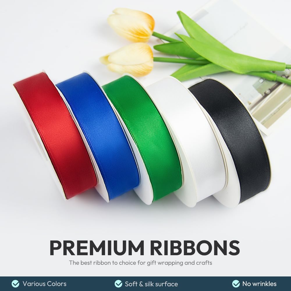 KMER LIFE 1 inch Wide x 50 Yards Green Satin Ribbon - Perfect for Wedding Decor, Wreath, Crafts, Gift Wrapping & Other Projects