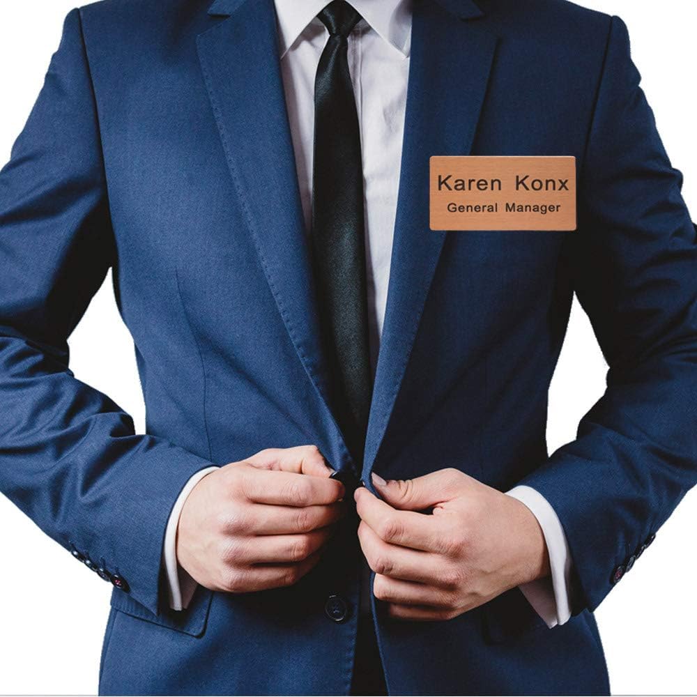 Custom Engraved Name Tag Badge for Business Personalized Metal Identification with Pin or Magnetic Backing Stainless Steel ID Badge (Rose Gold/Black, 1.5" x 3")