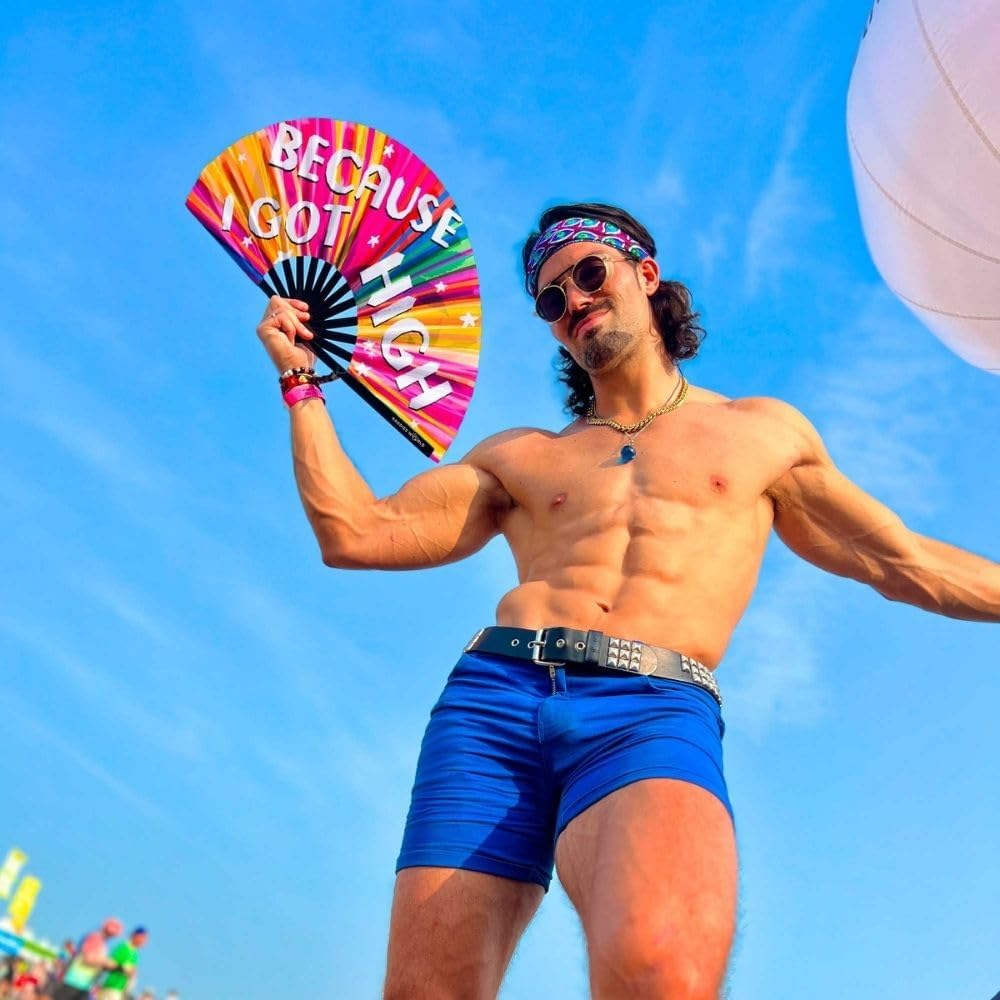 Kandies World Custom Festival Folding Hand Fan - Unique Designs, Made of Bamboo, Clacking Sound, Lightweight - Perfect Rave and Festival Accessory!