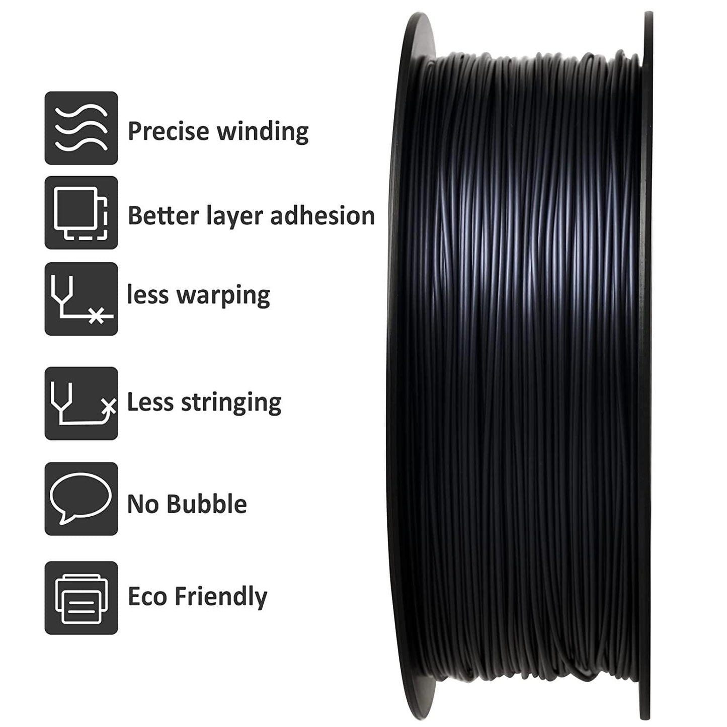 GIANTARM 3D Printer Filament, Silk Black Pla Filament, 1Kg(2.2lbs) Spool, 1.75mm Dimension Accuracy +/- 0.03mm, 3D Printing Filament