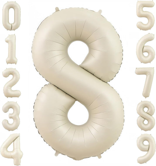 Cream 8 Balloon Number 40 Inch Cream White Number 8 Balloon Helium Mylar 8 Balloon for Birthday Party Decoration