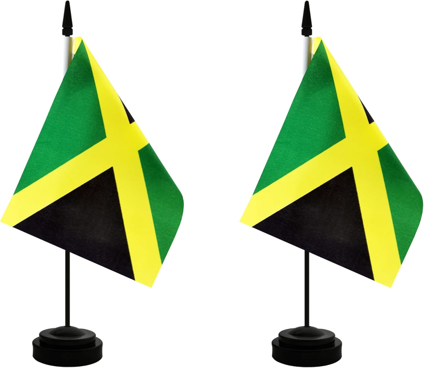 2 Pack Jamaica Desk Flag, Jamaican Table Office Flag with Solid Pole and Stand Base, International Country Flag, Festival Celebration, Classroom Meeting Desktop Decoration (Jamaica)