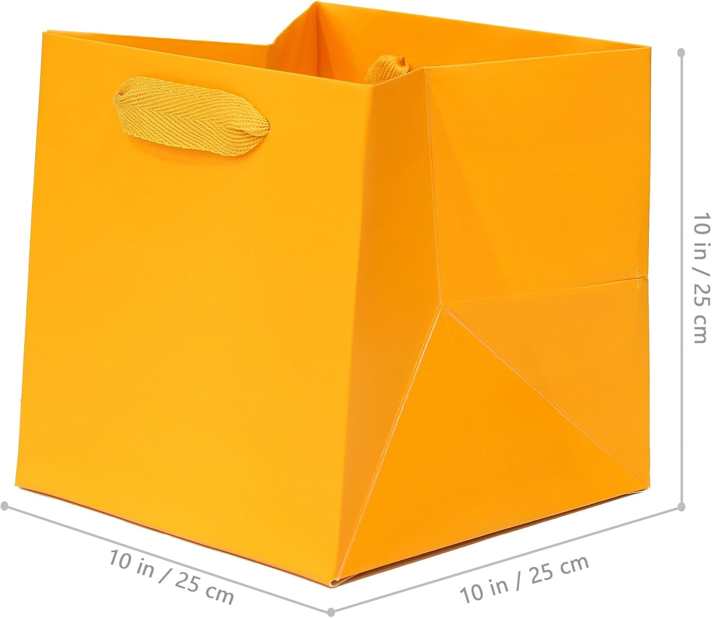 Orange Square Kraft Paper Bags with Handles - Large Square Bottom Gift Box for Party Favor, Birthday Gift Bags (Orange, 10 x 10 x 10 in, 10 CT)