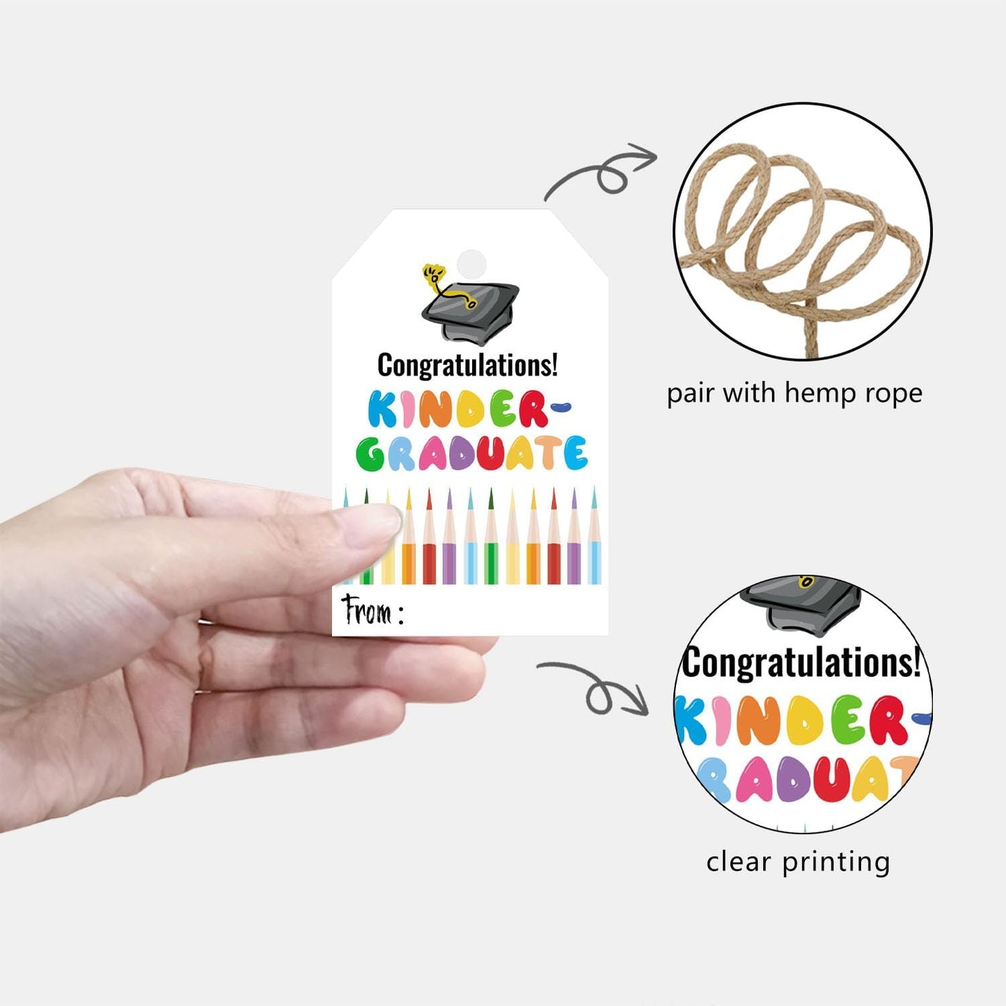 50 Pcs Kindergarten Graduation Gift Tags,Colorful Congratulations Gift Labels for Graduation Party Decoration Favors (Kinder, 2.2 * 3.5)