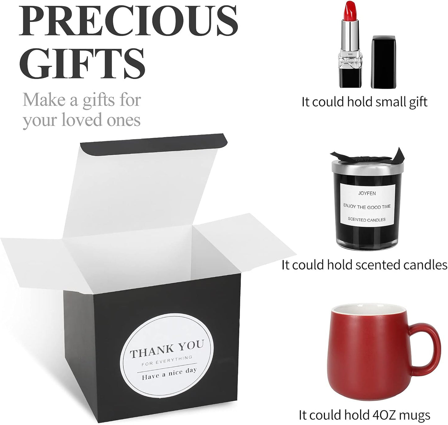 COTOPHER Small Gift Boxes 60 Pack 4x4x4 inches Black Gift Boxes with Lids for Gifts, Crafting, Wedding Party Favor, Cupcake Boxes, Candy, Bridesmaids Proposal Box with Ribbons and Stickers (Black, 60)