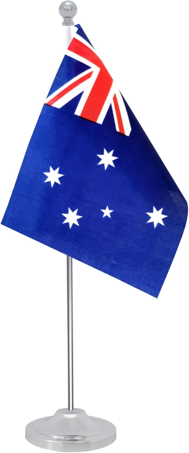 Australia Desk Flag, Australian Table Office Flag with Metal Pole and Stand Base, International Country Flags, Festival Event Celebration, Classroom Meeting Desktop Decor (Australia)