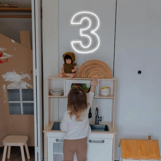 Number 3 Neon Sign for Birthday, 16.54" Cool White USB Battery Powered Led Neon Sign for Party Wedding Anniversary Decor Light Sign (Number 3)