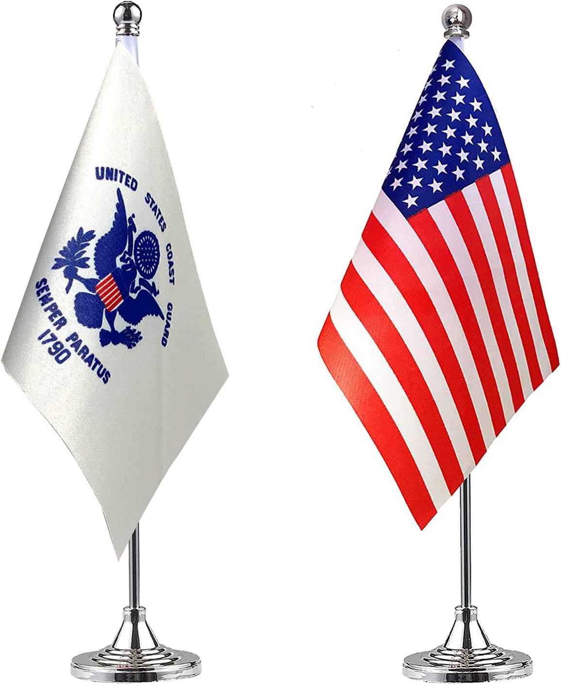 ZXvZYT 2 Pack American US Coast Guard flag USA Coast Guard table flag,Small Mini United States Military Desk Flags With Stand Base,for Army Party Events Celebration Decorations Supplies