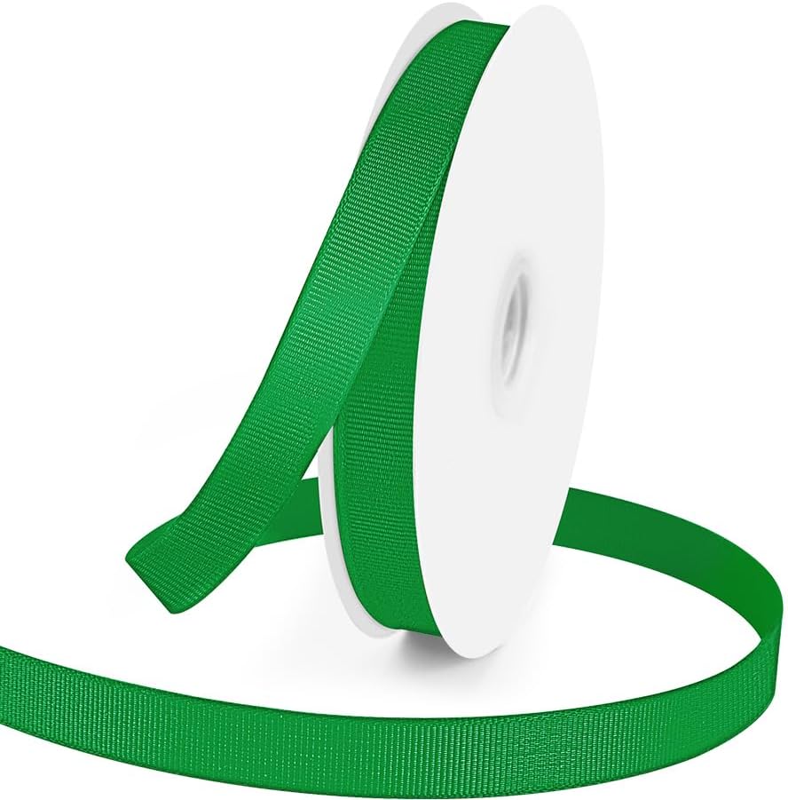 5/8" X 50 Yards Green Grosgrain Ribbon, Premium Grosgrain Ribbon for Sewing, Gift Wrapping, Bow Making, Wedding Decor, Wrapping and More (Green)