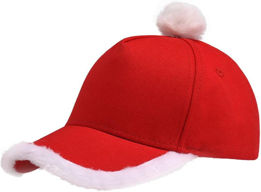 Christmas Santa Baseball Hat Santa Claus Costume hat with Fuzzy Fur Pom