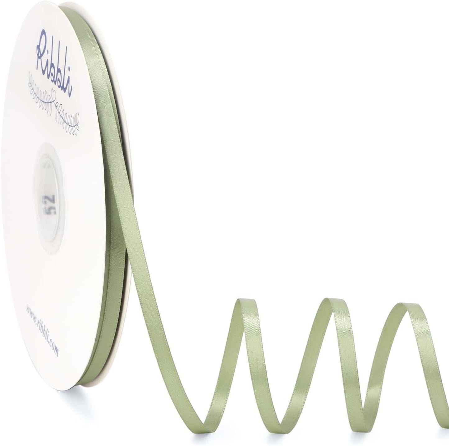 Ribbli Sage Green Satin Ribbon Double Faced Satin 1/4 Inch x Continuous 100 Yards-Spring Moss Ribbon for Gift Wrapping Crafts Wedding Decoration Bows Bouquet Floral Arrangement