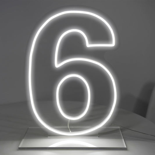 Number 6 Neon Sign for Birthday, 16.54" Cool White USB Battery Powered Led Neon Sign for Party Wedding Anniversary Decor Light Sign (Number 6)
