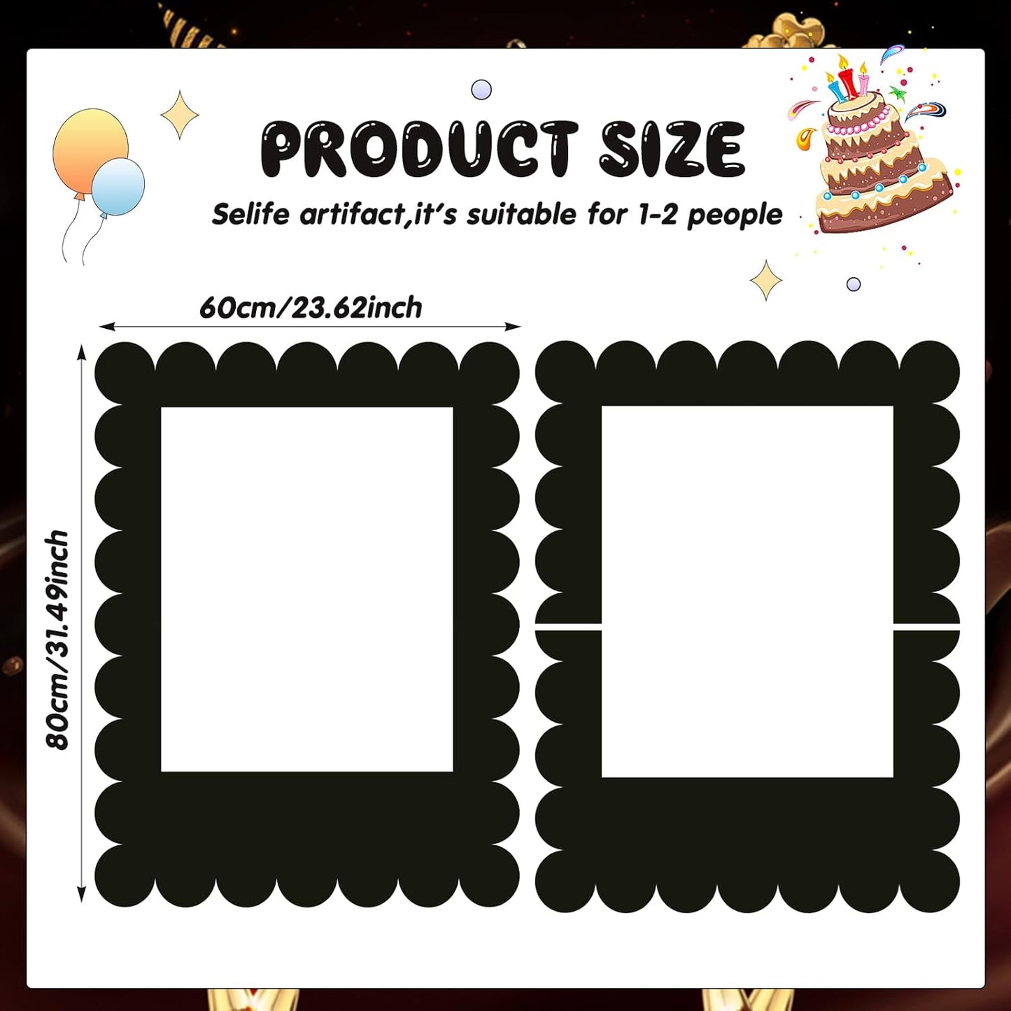 32 x 24 Inch Large Blank DIY Photo Booth Props Picture Frame Party Frame DIY Photo Booth Props Selfie for Birthday, Graduation, Christmas Holiday Party(Black,Scalloped)