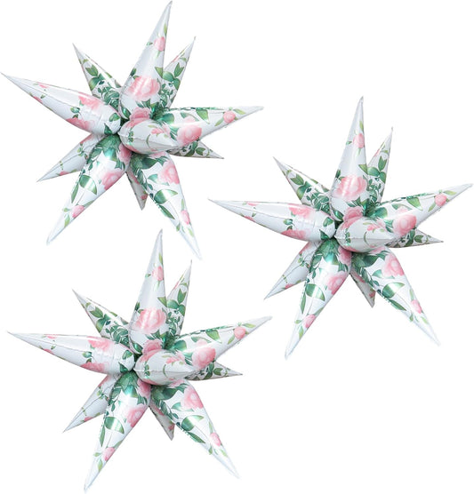 3pcs 26inch flower explosion star balloons,chinese rose explosion star balloons for flower theme birthday baby shower wedding party decorations.