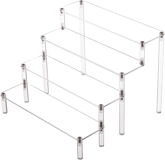 BYCY Acrylic 4-Tier Riser Display Shelf for Figurines, Desserts Holder, Collections Organizer and Cosmetic Items Shelf (4tier-Clear)