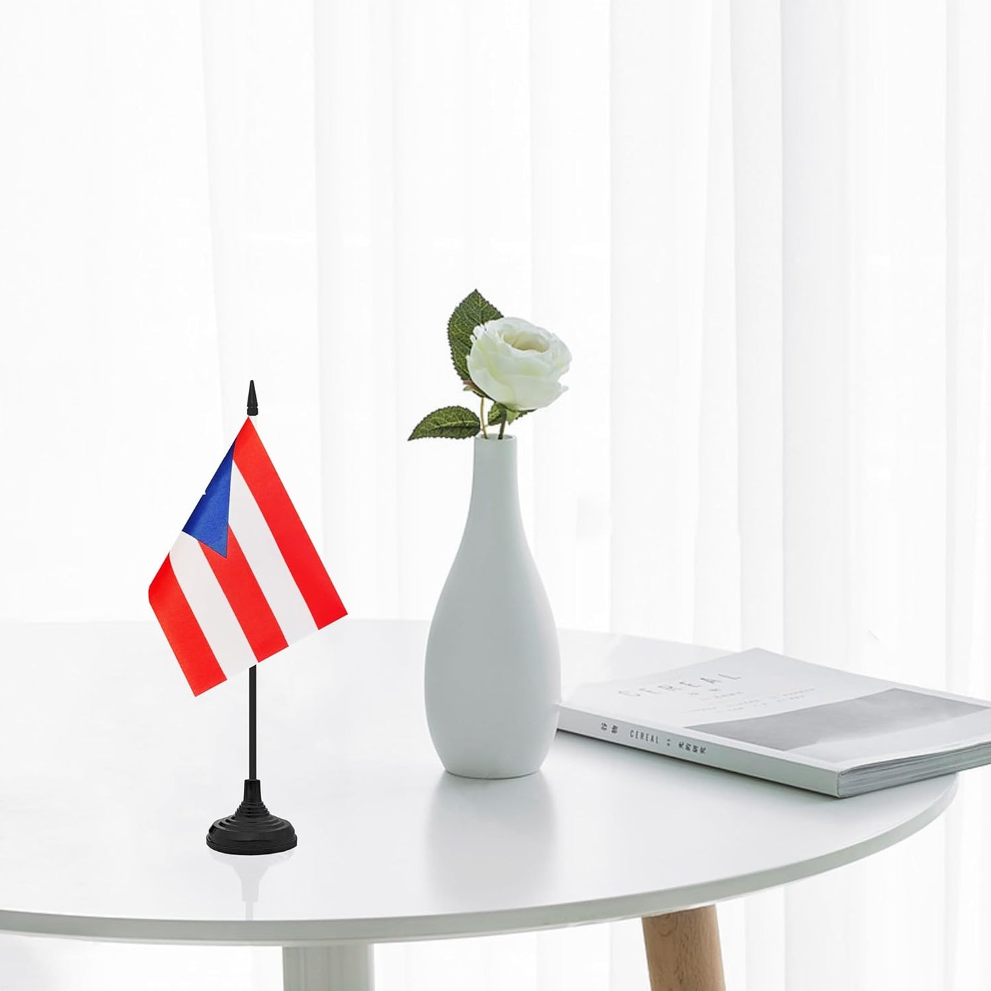 12 Pack Puerto Rico Desk Flag Set, Puerto Rican Table Office Flag, Small Miniature Desktop Flag With Black Pole and Black Base, Classroom, Offices Meeting Desk Decoration (Puerto Rico)