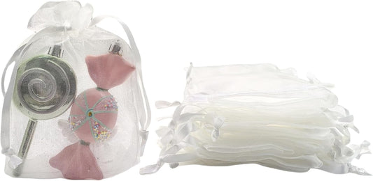 QIANF 20 Pcs 6x9 White Sheer Organza Gift Bags with Drawstring, Goodie Bags Candy Jewelry Mesh Bags Wedding Party Favor Bags Gift Wrapping Supplies