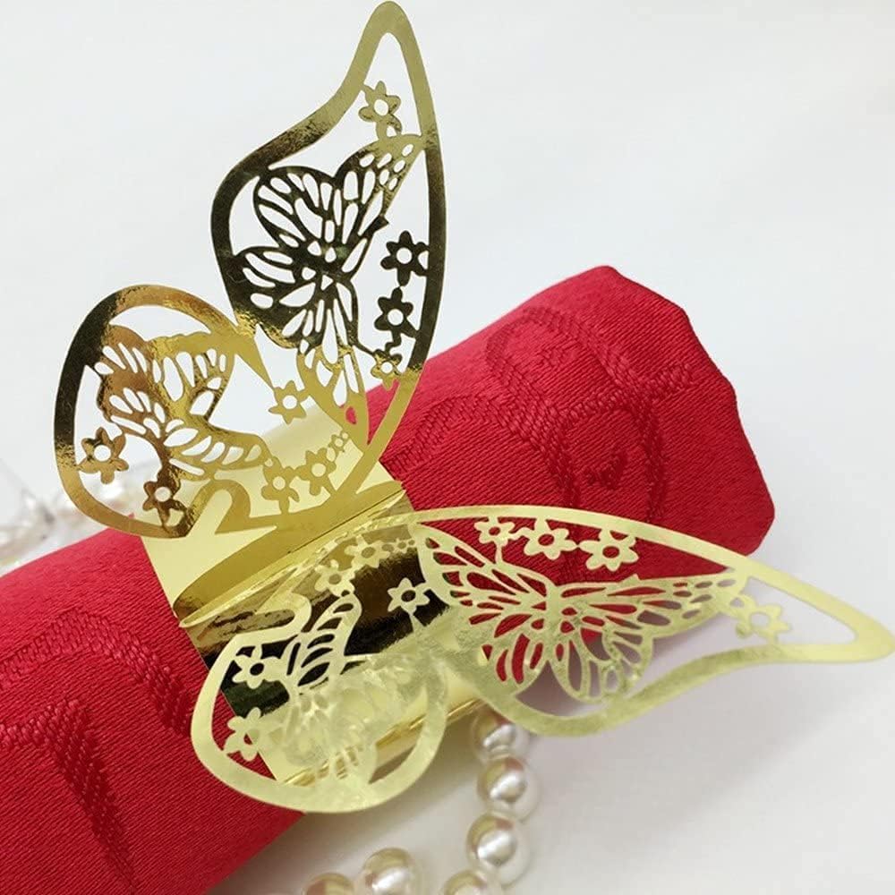 150 Pcs Napkin Rings Laser Cut Butterfly Shape Foil Paper Napkin Holder for Weddings Party Serviette Table Decoration Restaurant (Gold)