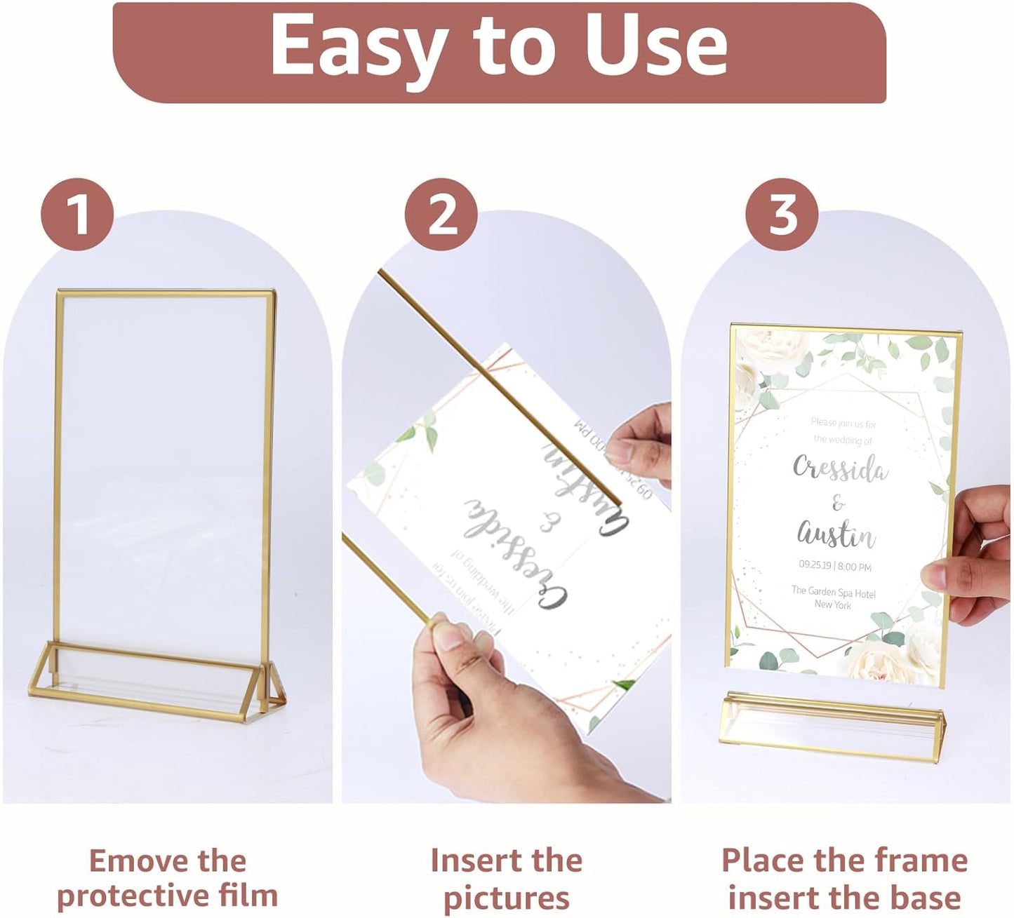 12 Pack Acrylic Sign Holder, 5x7 Inch Double-Side Gold Picture Frames Stands for Display, Vertical Table Top Sign Holders for Wedding, Party, Offices, Table Numbers, Home