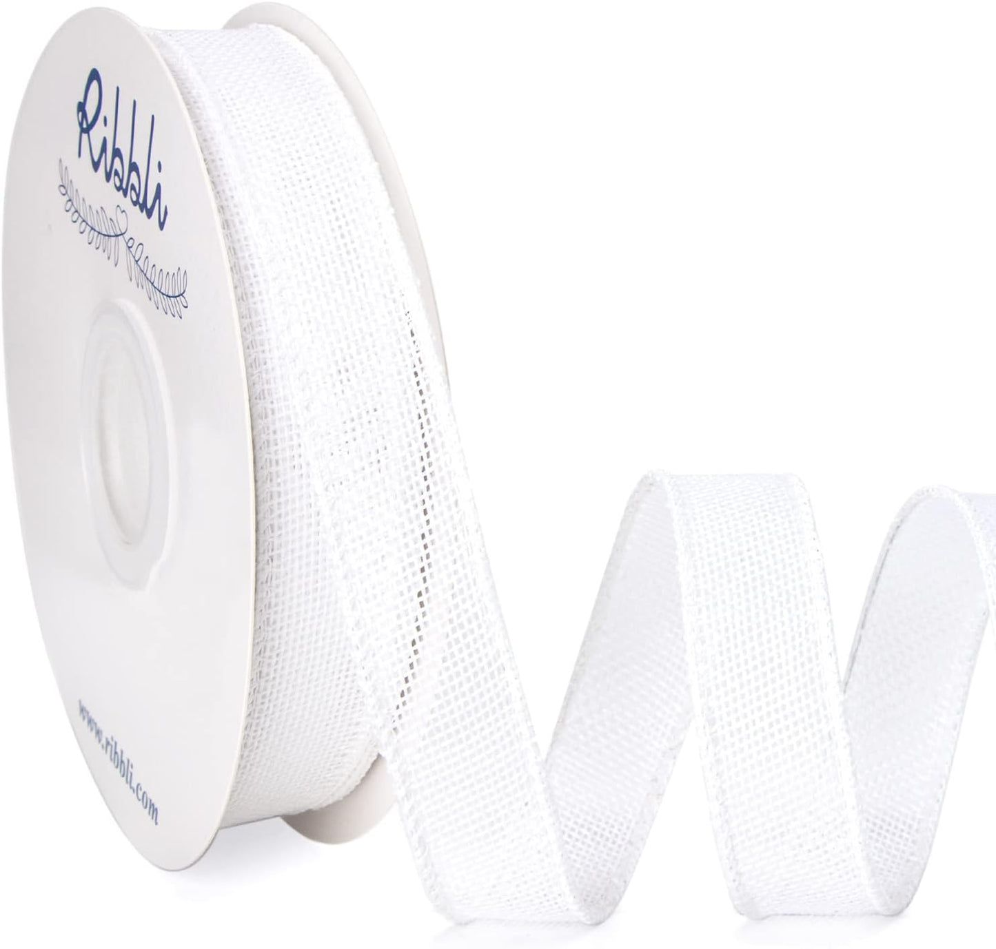 Ribbli White Burlap Wired Ribbon, 1” Inch x Continuous 20 Yard, White Wired Ribbon for Wreaths,Big Bows,Tree Decoration,Outdoor Decoration