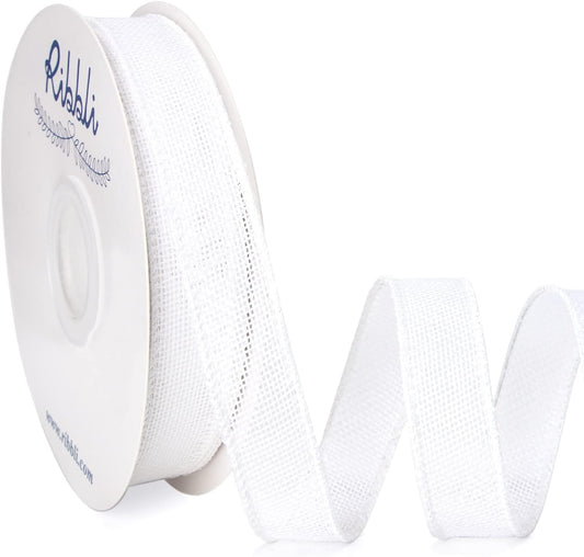 Ribbli White Burlap Wired Ribbon, 1” Inch x Continuous 20 Yard, White Wired Ribbon for Wreaths,Big Bows,Tree Decoration,Outdoor Decoration