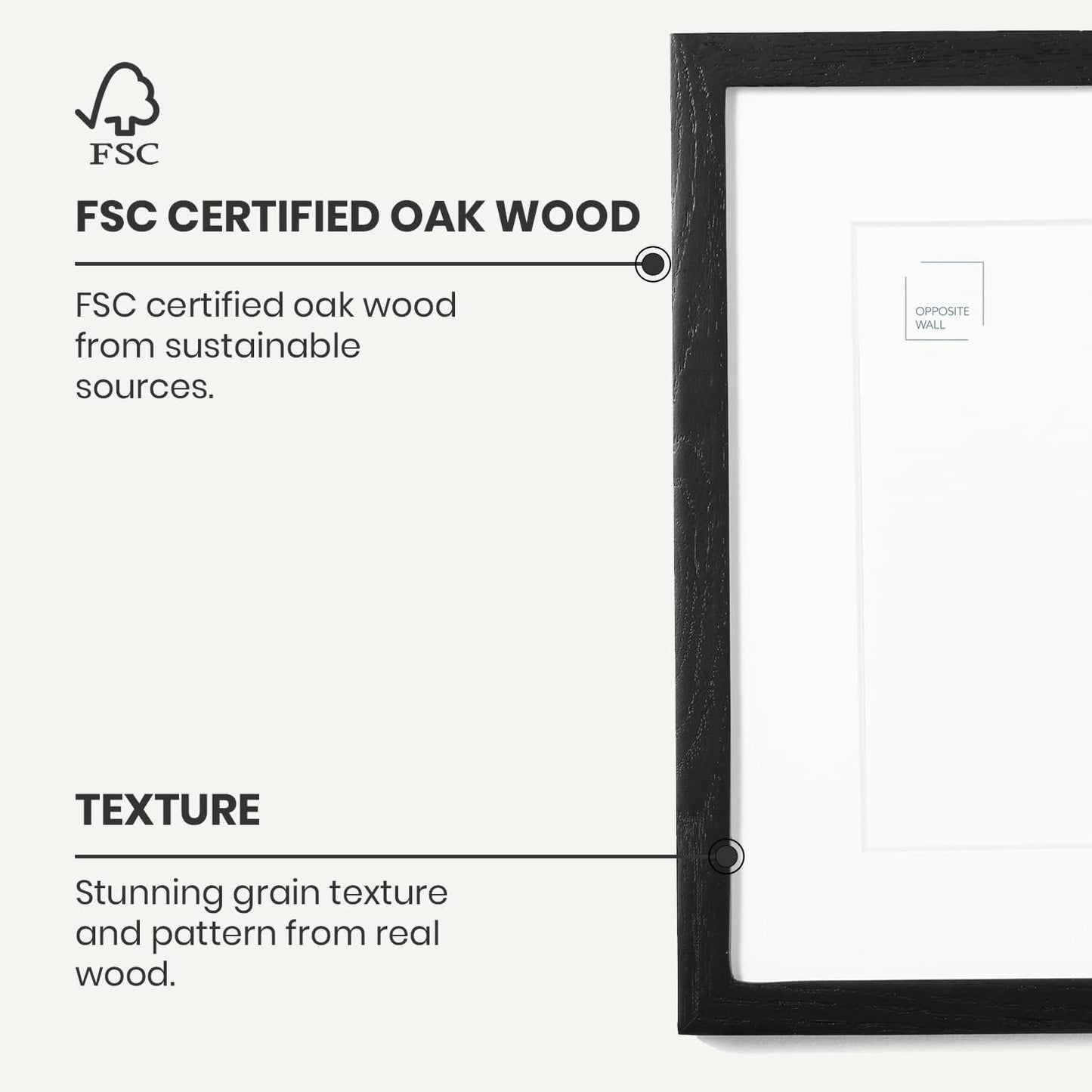 Opposite Wall - 12x16 in - Black Solid Oak Wood Picture Frame - Lightweight, Versatile & Shatterproof - Wall Hanging Poster or Photo Frame - Wall Decor for Office, Gallery & Home