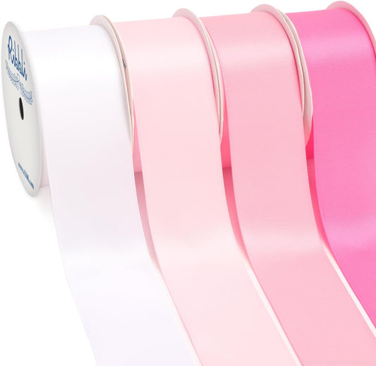 Ribbli Pink Satin Ribbon 1-1/2 Inch x 4 Rolls Total 40 Yards- White Pink Ribbon for Gift Wrapping Craft Wedding Decoration