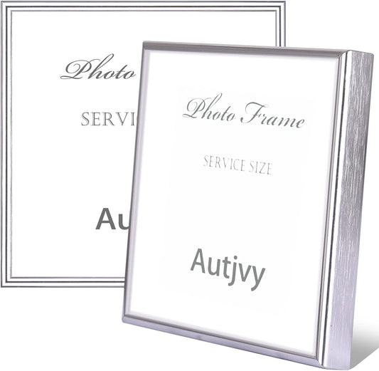 4x4 Picture Frame Silver Brushed Modern Simple Thin Aluminum Metal Photo Frame with HD Real Glass, Display for Tabletop and Wall Collage. (2 Pack)