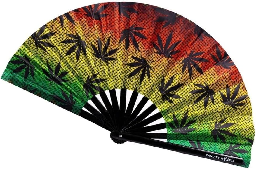 Kandies World UV Reactive Custom Festival Folding Hand Fan - Unique Designs, Made of Bamboo, Clacking Sound, Lightweight - Perfect Rave and Festival Accessory!