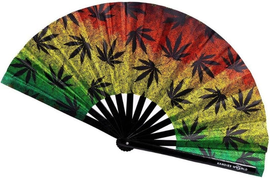 Kandies World UV Reactive Custom Festival Folding Hand Fan - Unique Designs, Made of Bamboo, Clacking Sound, Lightweight - Perfect Rave and Festival Accessory!