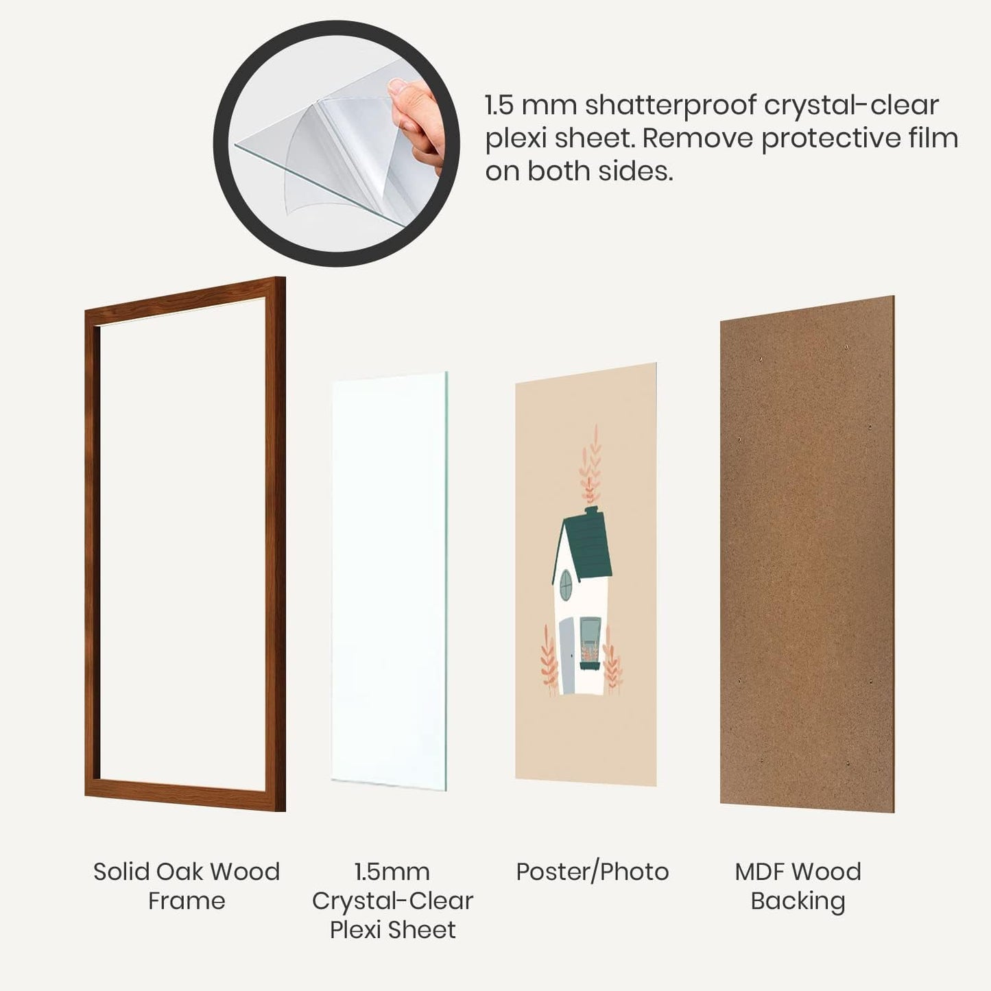 Opposite Wall - 9x12 in - Dark Oak Wood Picture Frame - Lightweight, Versatile & Shatterproof - Wall Hanging Poster or Photo Frame - Wall Decor for Office, Gallery & Home