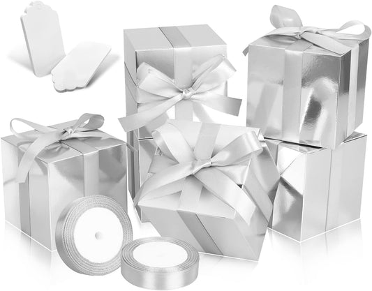 Silver Gift Boxes 5x5x5, 30 Pack Paper Gift Boxes with Lids for Gift, Bridesmaid Proposal Box, Cupcake Boxes, Gift Box for Wedding, Birthday, Groomsmen Proposal, Gifts, Packaging, Present