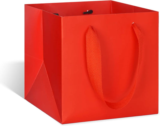ADIDO EVA Red Square Gift Bags Small Size Square Bottom Paper Bags with Handles for Party Favor, Shopping Packaging Bags (6x6x6 IN, 10 CT)