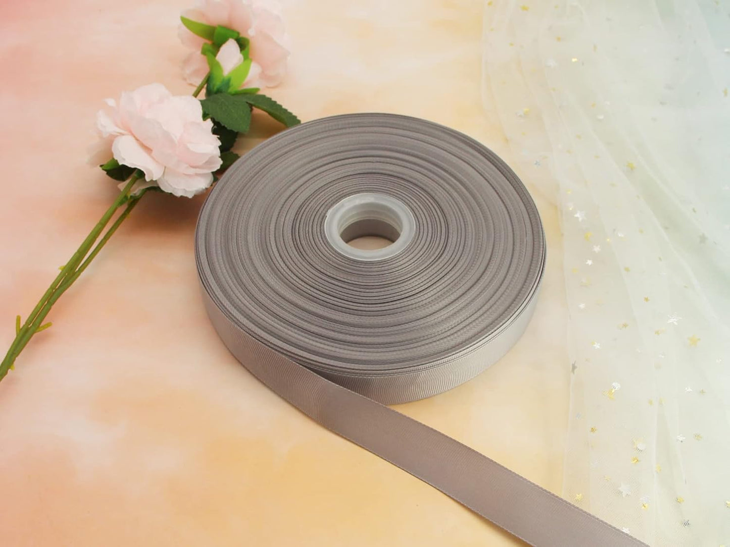 Jesep One Roll 100 Yards Soild Grosgrain Ribbon Boutique Gift Wrapping Package Ribbon, DIY Crafts Bow Hair Headband Accessories Assorted Ribbon#09 (1" 25mm, Gray)