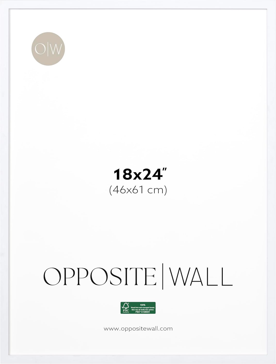 Opposite Wall - 18x24 in - White Solid Wood Picture Frame - Lightweight, Versatile & Shatterproof - Wall Hanging Poster or Photo Frame - Wall Decor for Office, Gallery & Home
