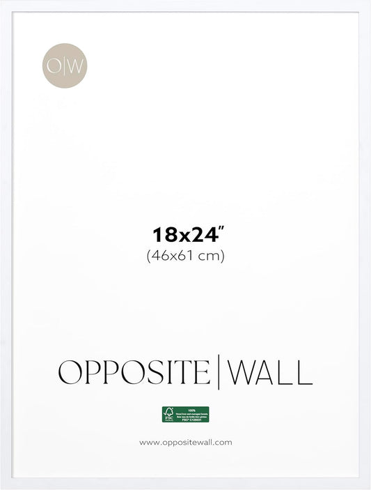 Opposite Wall - 18x24 in - White Solid Wood Picture Frame - Lightweight, Versatile & Shatterproof - Wall Hanging Poster or Photo Frame - Wall Decor for Office, Gallery & Home