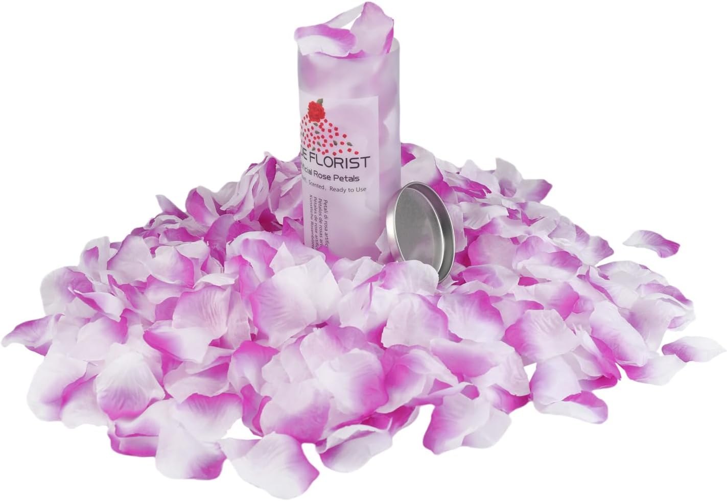 CODE FLORIST 1100 PCS Purple-White Silk Rose Petals for Valentine's Day,Romantic Night,Wedding,Proposal Anniversary Flower Decorations(Separated,Scented)