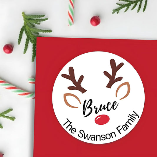 36pcs Personalized Christmas Stickers Gift Wrap Labels-Available in 12 Templates Custom Waterproof Cute Santa Reindeer Decals for Christmas Gift Box Tags Party Decorations Envelopes (Round Sticker)