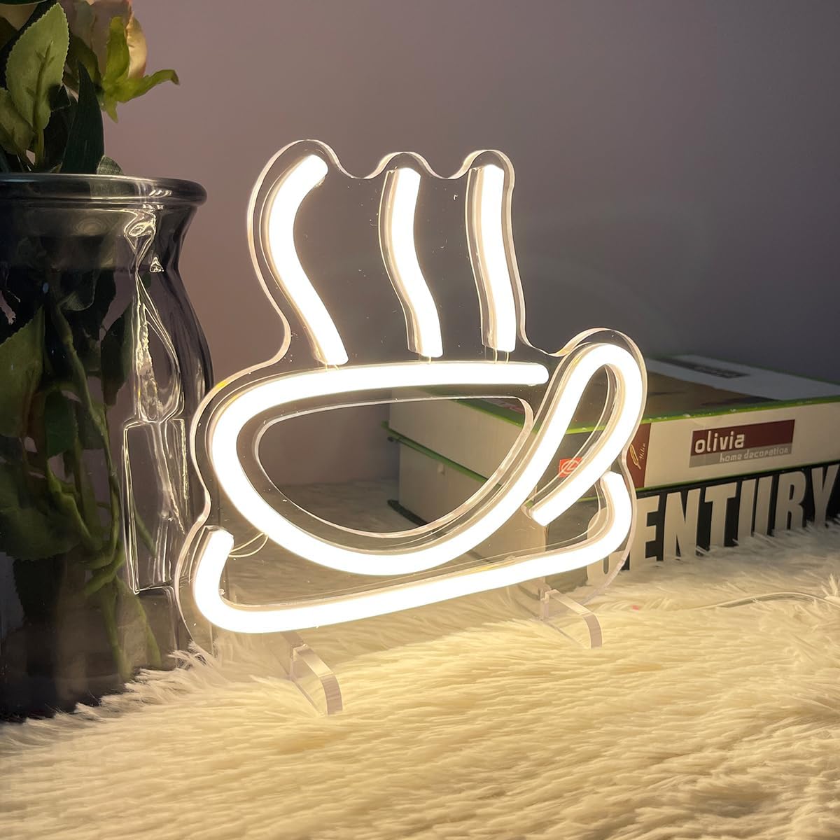 Coffee Table Number Neon Sign Desk Lamp Night Light Wedding Letter LED Neon Sign Wedding Table Decorations Neon Light Shop Bedroom Home Room Decor Christmas Party Warm White USB 20×19 CM